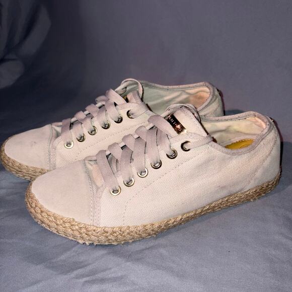 Michael Kors Canvas Libby Espadrille Sneakers Size 8 – Beige Lace-Up Jute Sole - Picture 1 of 7